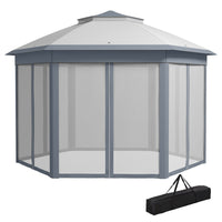 Outsunny - Tente auvent pliante 13 pi l x 13 pi L pour l pi Lextérieur - Gris-Tonnelle hexagonale avec 6 parois latérales en maille, un ajout fantastique à votre terrasse, balcon ou jardin