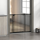 PawHut - Barrière pour animaux de compagnie de 74 à 100 cm de large avec porte, barrière pour chien d'intérieur pour escaliers-Couleur : Noir