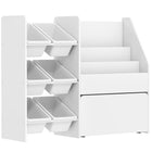 Qaba - Bibliothèque et rangement pour jouets enfants, étagère à 3 niveaux avec 6 bacs - blanc-Conception tout-en-un avec bacs, étagères et boîte à roulettes pour une organisation facile
