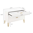 Manhattan Comfort - Dumbo table de chevet moderne, commode et commode haute 5 tiroirs - blanc - ensemble de 3-Poignées de tiroir horizontales glamour en métal avec finition dorée