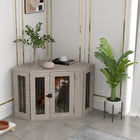 PawHut - Meuble cage pour chien - design d’angle 41 po avec coussin pour chiens-Grand plateau pour divers objets 