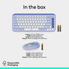 Logitech - Pop Icon ensemble clavier et souris Bluetooth - Lilas-Plastique recyclé: les pièces en plastique de l’ensemble POP ICON Combo contiennent entre 37 % et 70 % de plastique recyclé selon la couleur; emballage responsable utilisant du papier certifié FSC