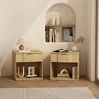 Manhattan Comfort - Table de nuit Clive 22" style mid-century moderne à 1 tiroir - chêne naturel et or-Le tiroir s’ouvre sur des rails à extension 0,75 pour un accès quotidien fluide