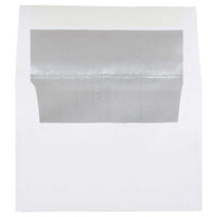 JAM Paper Enveloppes d'invitation A7 doublées d'aluminium - 5,25 x 7,25 po - Blanc avec feuille d'argent - paquet de 50-Couleur : blanc avec doublure en feuille d'argent, La feuille donne à l’enveloppe une brillance naturelle