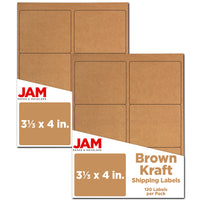 JAM Paper Étiquettes postales, 4 x 3 1/3 po, papier kraft brun, 6 par page, 240 par paquet-Brun kraft