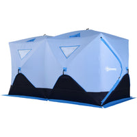 Outsunny - Tente De Pêche Sur Glace Isolée 8 Personnes, Pop-Up, Pour -22℉- Bleu-Tente de glace pop-up, facile à installer et à démonter 
