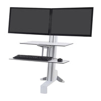 Ergotron - Poste de travail assis/debout deux écrans WorkFit-S, surface de travail, grand plateau, blanc brillant (33-349-211)-D’un seul et simple mouvement, vous serez capable de faire monter ou descendre votre clavier et votre écran