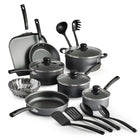Tramontina - Primaware Ensemble de 18 pièces de batterie de cuisine antiadhésive-Revêtement intérieur antiadhésif gris à motifs pour une cuisson et un nettoyage faciles