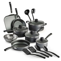 Tramontina - Primaware Ensemble de 18 pièces de batterie de cuisine antiadhésive-Revêtement intérieur antiadhésif gris à motifs pour une cuisson et un nettoyage faciles