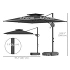 Outsunny - Parasol de patio carré déporté 8 pi L x 9 pi l avec base remplissable, gris foncé-Toiles en polyester 200 g/m² avec revêtement PA résistant aux rayons UV (30+) et à la décoloration