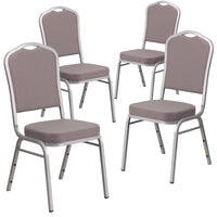 Chaise de banquet empilable, tissu à pois gris, dossier couronne, siège épais et cadre argenté, ensemble de 4 [4-FD-C01-S-6-GG]-Ensemble de 4 chaises de banquet polyvalentes