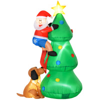 HOMCOM - Arbre de Noël gonflable de 6ft - lumière LED avec décoration de chien Père Noël - Vert-Le design comprenant un chien, un arbre et le Père Noël crée une atmosphère de festival  