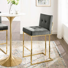 Modway - Privy Acier inoxydable doré Performance Velvet Tabouret de bar - Charbon de bois doré-Tissu polyester doux pour tissu