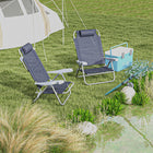 Outsunny - Ensemble de 2 chaises de camping portables, bleu foncé-Dossier inclinable jusqu'à 165° avec 6 niveaux selon les besoins  