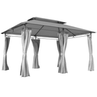 Outsunny - Pavillon de terrasse à double toit 10 pi L x 13 pi L avec rideaux - gris foncé-Le toit à deux niveaux améliore l’esthétique du gazebo à toit souple et favorise la circulation de l’air