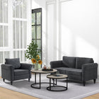 HOMCOM - Canapé loveseat avec accoudoirs courbés - gris foncé-La structure en bois d’eucalyptus et en métal, soutenue par quatre pieds robustes en bois d’hévéa, garantit une solidité durable 