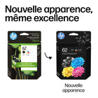HP 62 Ens. 2 cartouches d'encre noire et tricolore d'origine (N9H64FN)-Compatibilité: HP ENVY 5540, 5542, 5544, 5545, 5640, 5642, 5643, 5660, 5665, 7640, 7645. HP Officejet 5740, 5741, 5742, 5743, 5744, 5745, 5746, 8040
