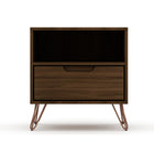Manhattan Comfort - Rockefeller Table de Nuit 1 Tiroir Style Mid-Century Modern 51 cm - Marron - Lot de 2-Comprend 1 étagère ouverte et 1 tiroir
