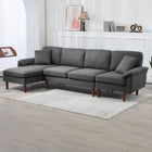 HOMCOM - Canapé sectionnel modulable avec chaise longue - gris foncé-Le tissu respirant aspect lin résiste aux plis et à la déformation 