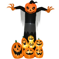HOMCOM - Géant Gonflable d'Halloween 9FT Citrouille Fantôme pour Jardin Pelouse - Orange-Le fantôme citrouille avec des citrouilles apporte un affichage d'Halloween cohérent 