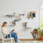PawHut - Étagères murales pour chat, ensemble de 4 pièces de mobilier - gris clair-Recouvert d’un tissu peluche doux, offrant un endroit chaud et confortable 