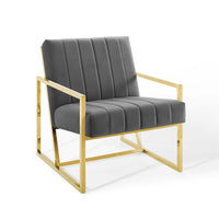 Modway - Inspire Chenal Touffé Performance Velvet Fauteuil - Charbon de bois-Chaise d’accent Glam Deco