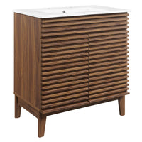 Modway - Render 30" Armoire à coiffeuse de salle de bain - Blanc noyer-Style moderne du milieu du siècle