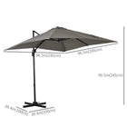 Outsunny - Parasol déporté carré suspendu 8 pi L x 8 pi l avec rotation à 360°, gris clair-Mât en aluminium et huit baleines en acier avec revêtement en poudre supportent une toile en polyester 200g résistante aux UV pour des années d'utilisation élégante  