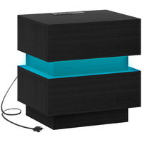 HOMCOM - Table de chevet avec station de recharge et lumière LED - noir-Réglez la couleur, la luminosité et les modes d'éclairage avec la télécommande 