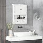 kleankin - Armoire murale de salle de bain avec étagère et tiroirs - blanc-Armoire avec double porte, étagère ouverte et 2 tiroirs pour ranger vos produits de beauté et articles d’hygiène quotidienne