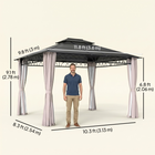 Outsunny - Pavillon à toit rigide double 10 pi l x 12 pi L avec moustiquaires et rideaux - kaki-Le toit à double ventilation aide à faire circuler l’air
