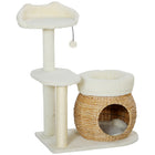 PawHut - Arbre à chat 31 po avec poteaux à griffer, condo, lits - balle jouet-Le centre de jeu offre amusement et détente aux chats 