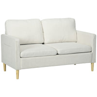 HOMCOM - Canapé 2 places 56 po pour chambre avec poches latérales - blanc crème-Le tissu respirant à l’aspect lin résiste aux plis et à la déformation 