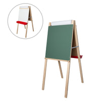 Crestline - Chevalet double de luxe pour enfant - tableau noir vert/tableau effaçable à sec - 112 cm (ép.) x 48 cm (l)-Tableau noir sans plomb d'un côté, tableau blanc effaçable à sec de l'autre et rouleau de papier sur le dessus.