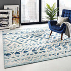 Modway - Reflect Treillis marocains Tamako Diamond et Chevron Tapis intérieur / extérieur 8 pi l x 10 pi L - Ivoire et bleu-Tissage serré à poil bas