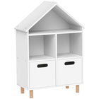 Qaba - Bibliothèque pour enfants à 3 niveaux avec deux tiroirs, pour chambre, salle d’enfants - blanc-Conception à trois niveaux maximise le rangement pour les livres et les jouets  
