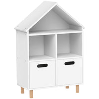 Qaba - Bibliothèque pour enfants à 3 niveaux avec deux tiroirs, pour chambre, salle d’enfants - blanc-Conception à trois niveaux maximise le rangement pour les livres et les jouets  

