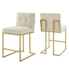 Modway - Privy Tissu rembourré Tabouret de comptoir - Beige doré - Ensemble de 2-Tabouret de comptoir de cuisine Glam Deco