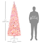 HOMCOM - Sapin de Noël artificiel 7 - 5' forme crayon enneigé avec lumière LED - rose-La forme de crayon ne prend pas beaucoup de place sur le sol ou sur la table, ce qui convient aux petites pièces ou à un deuxième arbre de Noël dans une entrée 