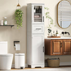 HOMCOM - Armoire de salle de bain étroite autoportante 67 po, blanche-Un tiroir central offre un espace privé et discret pour vos objets personnels 