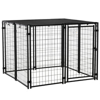 PawHut - Chenil d’extérieur pour chien avec toit, noir - 55,5 po L x 55,5 po l x 44,5 po H-8 panneaux en fil solide et cadre en métal renforcent la stabilité et assurent une utilisation quotidienne 