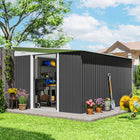 Outsunny - Remise de rangement extérieure 11 pi x 9 pi, maison de rangement pour outils, pour jardin, gris-Toit incliné pour éviter l'accumulation d'eau 
