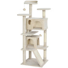 PawHut - arbre à chat 54 po avec poteaux à griffer, condos - beige-Centre de jeu d'activités qui divertit et maintient les chats actifs 