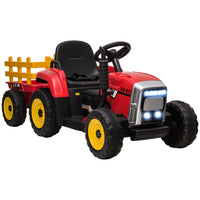 Aosom - tracteur pour enfants 12v avec remorque, son de démarrage musical - rouge-Remorque arrière amovible pour placer des jouets 