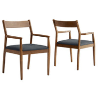 Modway - Solara Bois de cuir végane Fauteuils de salle à manger Ensemble de 2 - Noir noyer-Fauteuils à manger Rubberwood ensemble de 2