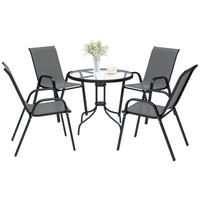 Outsunny - ensemble de salle à manger de patio 5 pièces - mobilier de jardin 4 places - gris foncé-Ce set de salle à manger pour patio comprend une table et 4 chaises
