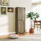 HOMCOM - Armoire de garde-manger style ferme 67 po - gris vieilli-L'armoire de rangement fonctionnelle comprend six niveaux et deux portes 