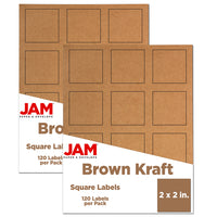 JAM Paper Étiquettes carrées adresses, 2 x 2 po, brun kraft, 240/paquet-Étiquettes postales