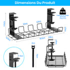 ShoppingAll - Plateau de rangement de câbles sous le bureau avec 10 attaches de câbles - Noir-CONSTRUCTION ROBUSTE: Fabriqué en acier revêtu de poudre durable, le plateau peut supporter jusqu’à 10 kg de câbles, fils et accessoires sans s’affaisser ni se casser.