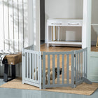 PawHut - Barrière pour chien pliable à 4 panneaux avec porte - gris-Il comprend quatre panneaux fixés ensemble avec des charnières 